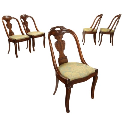 Gruppo di Cinque Sedie a Gondola Restaurazione