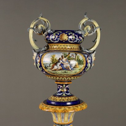 Colonna con Vaso in Maiolica Neorinascim