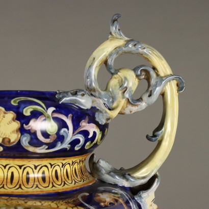 Colonna con Vaso in Maiolica Neorinascim