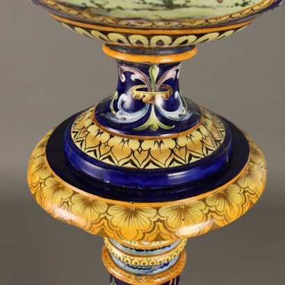 Colonna con Vaso in Maiolica Neorinascim