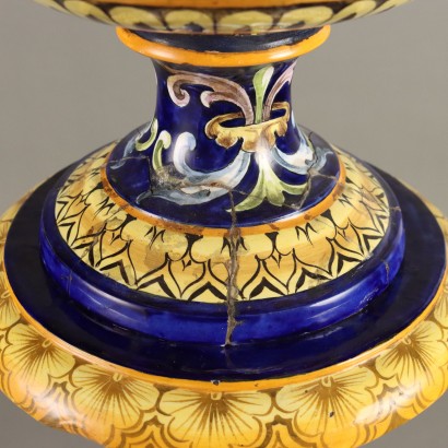 Colonna con Vaso in Maiolica Neorinascim