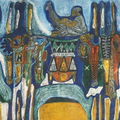 Plastografia di Bruce Onobrakpeya,Ogobesia (The minstrel) III, Bruce Obomeyoma Onobrakpeya, Bruce Obomeyoma Onobrakpeya, Bruce Obomeyoma Onobrakpeya, Bruce Obomeyoma Onobrakpeya