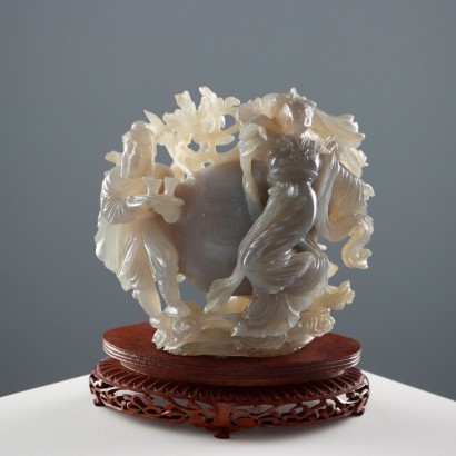 Antique Agate Sculpture Wooden Basis China XX Century