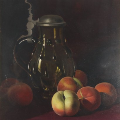 Dipinto di Rino Gaspare Battaini,Natura morta con brocca e pesche,Rino Gaspare Battaini,Rino Gaspare Battaini,Rino Gaspare Battaini