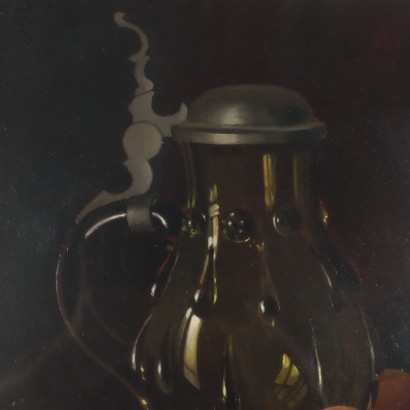 Dipinto di Rino Gaspare Battaini,Natura morta con brocca e pesche,Rino Gaspare Battaini,Rino Gaspare Battaini,Rino Gaspare Battaini