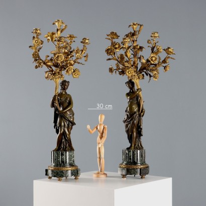 Coppia di Candelabri in Bronzo e Marmo