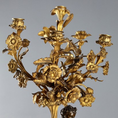 Coppia di Candelabri in Bronzo e Marmo