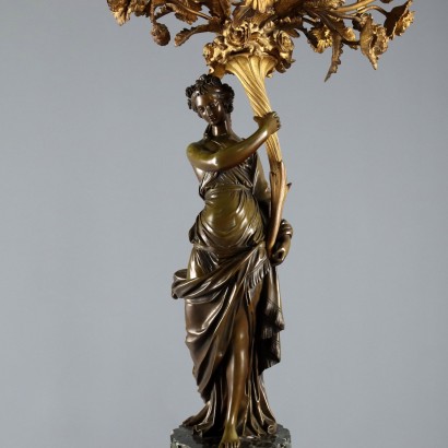 Coppia di Candelabri in Bronzo e Marmo