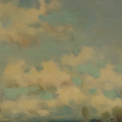 Dipinto di Ivan Karpoff,Paesaggio fluviale con figure,Ivan Karpoff,Ivan Karpoff,Ivan Karpoff,Born in Russia in 1898 Ivan Karpoff was introduced to painting by his father, who, seeing his talent, entrusted him to a local painter. After completing his studies at the Rostov art high school, in 1916 he was called to arms and sent to the southern front. Wounded and taken prisoner first by the Austrians and then by the English, he escaped to Bulgaria, in Sofia, where he began studying at the Academy of Fine Arts. In 1925 he won an American scholarship that allowed him to travel to Italy. Arriving in Milan in 1925, he graduated with honors from the Academy of Fine Arts after attending the painting course taught by Ambrogio Alciati. During his years at the Academy, he met the painter Julia Ivanovna Lund (1905-1974), of Norwegian origins but born in Russia, who later became his wife. Despite the interruption caused by the Second World War, Karpoff produced a very vast body of work, and he quickly distinguished himself in the Milanese environment: his ability to combine a sensitivity characteristic of Slavic art with themes evoking typically Italian landscapes (specifically, Lombard ones) was particularly appreciated. His subjects indeed present elements reminiscent of Russian landscapes and reveal the painter,Ivan Karpoff,Ivan Karpoff