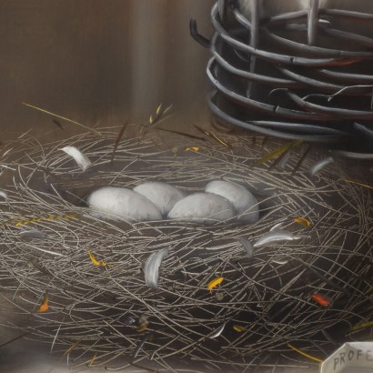 Dipinto di Proferio Grossi,Natura morta,Proferio Grossi,Proferio Grossi,Proferio Grossi,Born in 1923 on the hills of Parma PRoferio Grossi after classical studies in Parma moved to Milan, where he attended the Luigi Bocconi University of Commerce for a short time and then enrolled at the Brera Academy. Here he became the favored student of Atanasio Soldati, his fellow townsman and leader of Geometric Abstractionism. In 1948 he joined the MAC (Movimento Arte Concreta) and in 1954 held his first solo exhibition at Studio B 24 in Milan, where in 1957 he then organized the 1st Concrete Art Review at the Schettini Gallery. In the following years Proferio Grossi achieved well-deserved success with the adoption of object painting, in an aesthetic discourse he carried on until the last days of his life, alternating it with the abstract trend. Numerous are the solo, group, and retrospective exhibitions held by Proferio Grossi in Italian and foreign galleries. For his artistic merits, he was appointed member of the Academy of Fine Arts of Parma and other qualified Italian academies. Proferio Grossi also executed portraits of famous personalities, murals, and frescoes, both in the Parma and Milan areas. He died in Parma in 2000.,Proferio Grossi,Proferio Grossi