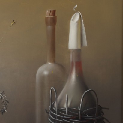 Dipinto di Proferio Grossi,Natura morta,Proferio Grossi,Proferio Grossi,Proferio Grossi,Born in 1923 on the hills of Parma PRoferio Grossi after classical studies in Parma moved to Milan, where he attended the Luigi Bocconi University of Commerce for a short time and then enrolled at the Brera Academy. Here he became the favored student of Atanasio Soldati, his fellow townsman and leader of Geometric Abstractionism. In 1948 he joined the MAC (Movimento Arte Concreta) and in 1954 held his first solo exhibition at Studio B 24 in Milan, where in 1957 he then organized the 1st Concrete Art Review at the Schettini Gallery. In the following years Proferio Grossi achieved well-deserved success with the adoption of object painting, in an aesthetic discourse he carried on until the last days of his life, alternating it with the abstract trend. Numerous are the solo, group, and retrospective exhibitions held by Proferio Grossi in Italian and foreign galleries. For his artistic merits, he was appointed member of the Academy of Fine Arts of Parma and other qualified Italian academies. Proferio Grossi also executed portraits of famous personalities, murals, and frescoes, both in the Parma and Milan areas. He died in Parma in 2000.,Proferio Grossi,Proferio Grossi