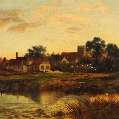 Dipinto di Henry Robinson Hall,Paesaggio con edifici,Henry Robinson Hall,Henry Robinson Hall,Henry Robinson Hall,Born in 1859 Henry Robinson Hall was an English landscape painter, known especially for his Scottish landscapes featuring characteristic herds of cattle, created both in oil and watercolor.,Henry Robinson Hall