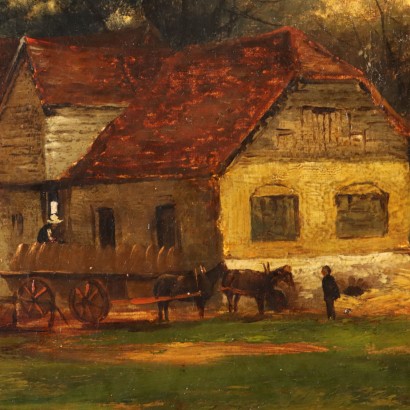 Dipinto di Henry Robinson Hall,Paesaggio con edifici,Henry Robinson Hall,Henry Robinson Hall,Henry Robinson Hall,Born in 1859 Henry Robinson Hall was an English landscape painter, known especially for his Scottish landscapes featuring characteristic herds of cattle, created both in oil and watercolor.,Henry Robinson Hall