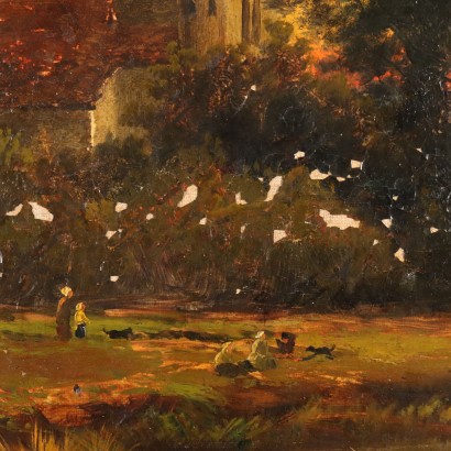 Dipinto di Henry Robinson Hall,Paesaggio con edifici,Henry Robinson Hall,Henry Robinson Hall,Henry Robinson Hall,Born in 1859 Henry Robinson Hall was an English landscape painter, known especially for his Scottish landscapes featuring characteristic herds of cattle, created both in oil and watercolor.,Henry Robinson Hall