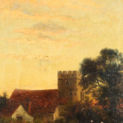 Dipinto di Henry Robinson Hall,Paesaggio con edifici,Henry Robinson Hall,Henry Robinson Hall,Henry Robinson Hall,Born in 1859 Henry Robinson Hall was an English landscape painter, known especially for his Scottish landscapes featuring characteristic herds of cattle, created both in oil and watercolor.,Henry Robinson Hall