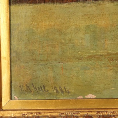 Dipinto di Henry Robinson Hall,Paesaggio con edifici,Henry Robinson Hall,Henry Robinson Hall,Henry Robinson Hall,Born in 1859 Henry Robinson Hall was an English landscape painter, known especially for his Scottish landscapes featuring characteristic herds of cattle, created both in oil and watercolor.,Henry Robinson Hall