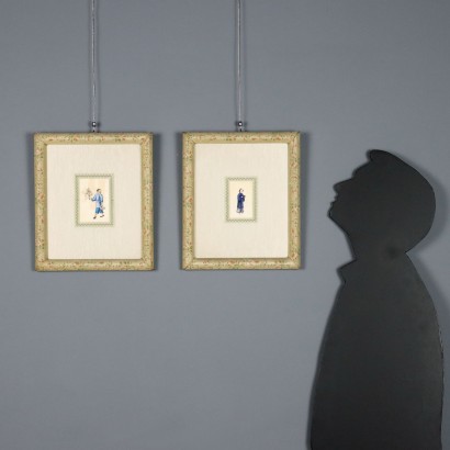 Coppia di dipinti con Figure Cinesi,Coppia di figure cinesi