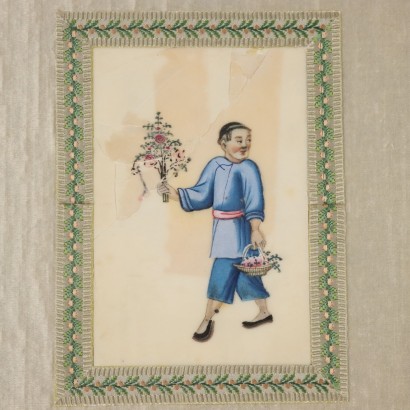 Coppia di dipinti con Figure Cinesi,Coppia di figure cinesi