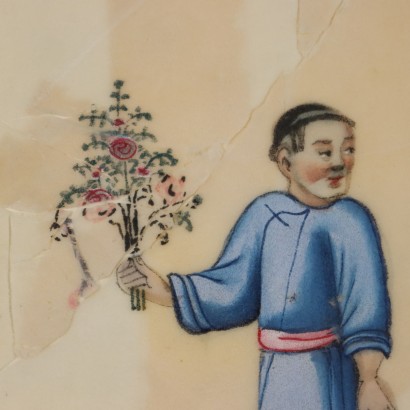 Coppia di dipinti con Figure Cinesi,Coppia di figure cinesi