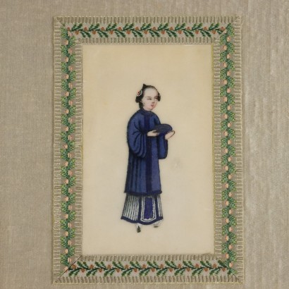 Coppia di dipinti con Figure Cinesi,Coppia di figure cinesi