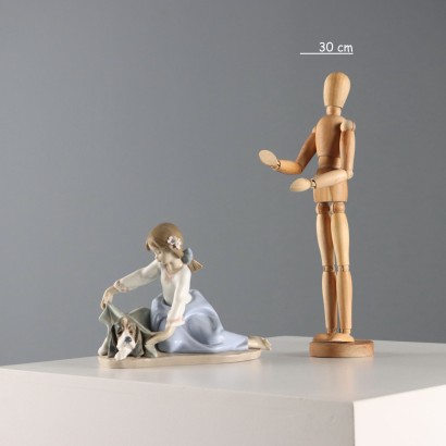 Little Girl with Dog Lladro Manufactory, Young Girl and Dog in Porcelain Manufactory