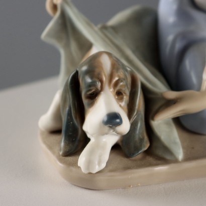 Little Girl with Dog Lladro Manufactory, Young Girl and Dog in Porcelain Manufactory