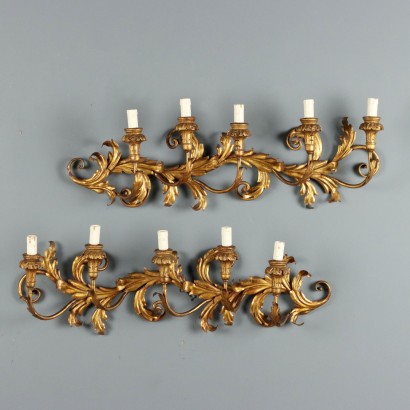 Coppia di Appliques in Ferro Lavorato e Dorato