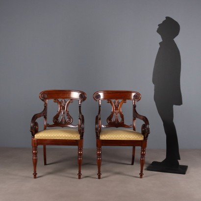 POLTRONCINE,Coppia di Poltrone Luigi Filippo in Mo