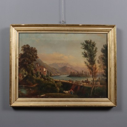 Dipinto Paesaggio con Lago di Pusiano in Brianza