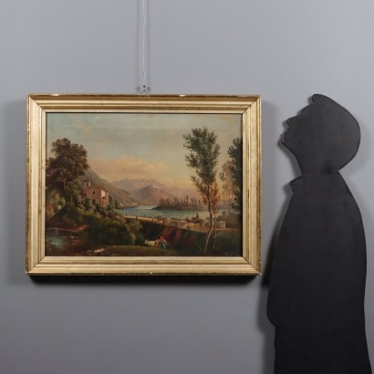 Dipinto Paesaggio con Lago di Pusiano in Brianza | Arte Ottocento_1327351 Dipinto Paesaggio con Lago di Pusiano ,Paesaggio con lago di Pusiano in Brian