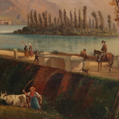 Dipinto Paesaggio con Lago di Pusiano in Brianza | Arte Ottocento_1327353 Dipinto Paesaggio con Lago di Pusiano ,Paesaggio con lago di Pusiano in Brian