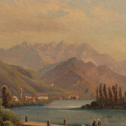 Dipinto Paesaggio con Lago di Pusiano in Brianza | Arte Ottocento_1327354 Dipinto Paesaggio con Lago di Pusiano ,Paesaggio con lago di Pusiano in Brian