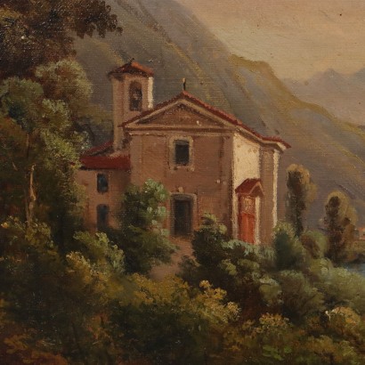 Dipinto Paesaggio con Lago di Pusiano in Brianza | Arte Ottocento_1327355 Dipinto Paesaggio con Lago di Pusiano ,Paesaggio con lago di Pusiano in Brian