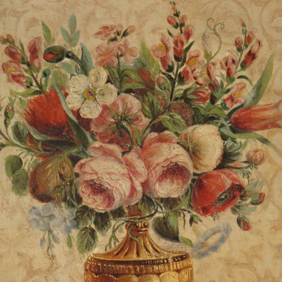 Dipinto Moderno Composizione con Fiori Olio su Tela XIX Secolo_1328755 Dipinto Composizione con Fiori