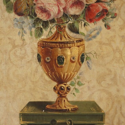 Dipinto Moderno Composizione con Fiori Olio su Tela XIX Secolo_1328756 Dipinto Composizione con Fiori