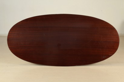 Tavolo ovale, legno impiallacciato, metallo verniciato, buone condizioni, piccoli segni di usura