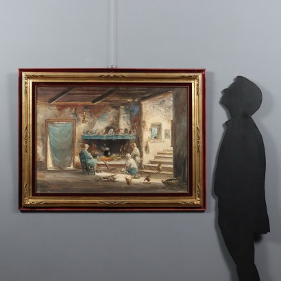 Dipinto Mario Fattori,Dipinto di Mario Fattori,Interno con focolare,Mario Fattori,Mario Fattori,Mario Fattori,Mario Fattori