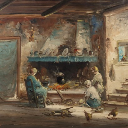Dipinto Mario Fattori,Dipinto di Mario Fattori,Interno con focolare,Mario Fattori,Mario Fattori,Mario Fattori,Mario Fattori