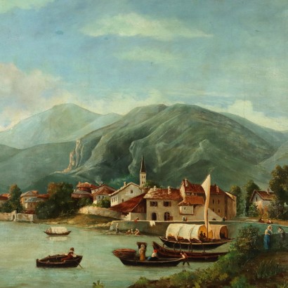 Dipinto Paesaggio con veduta di Omegna