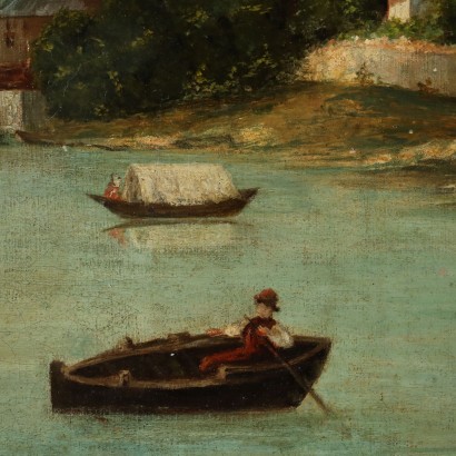 Dipinto Paesaggio con veduta di Omegna