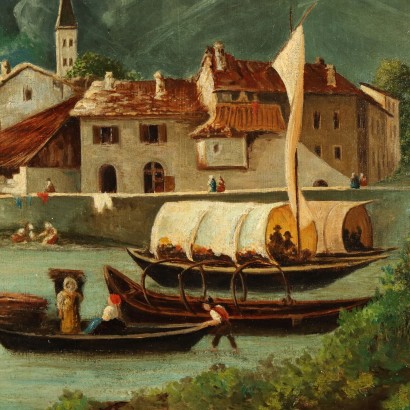 Dipinto Paesaggio con veduta di Omegna