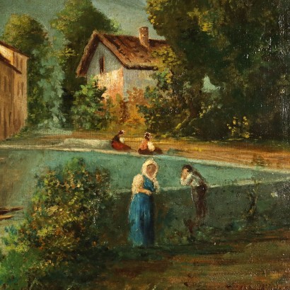 Dipinto Paesaggio con veduta di Omegna