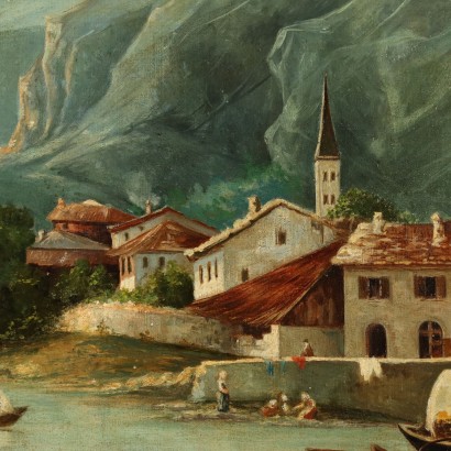 Dipinto Paesaggio con veduta di Omegna