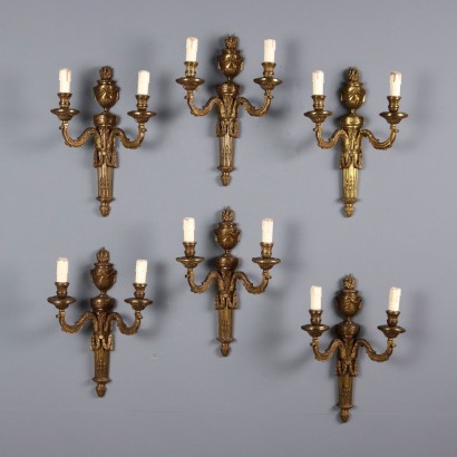 Sei Appliques in Bronzo Lavorato a Motivi Neoclassici