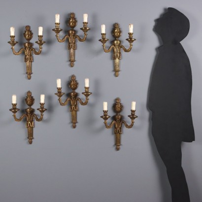 Gruppo 6 applique,Sei Appliques in Bronzo Lavorato a Mot