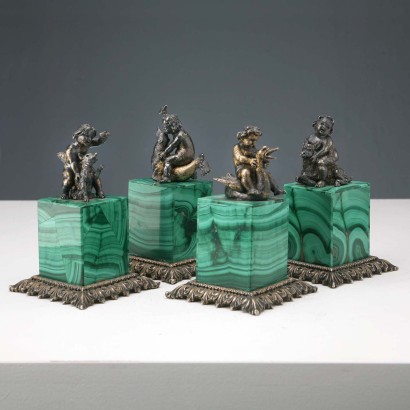 Gruppo di Sculture in Argento e Malachite