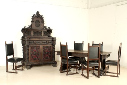 Hall, reich geschnitzt, Gentilizzi Abzeichen, Masken, Karyatiden, stattliche Sideboard, anzeigen, Schränke und Regal, wieder Leder, Leder, Tisch Fenn
