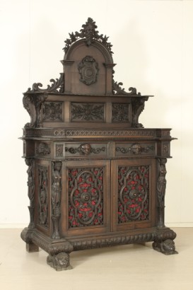 Hall, reich geschnitzt, Gentilizzi Abzeichen, Masken, Karyatiden, stattliche Sideboard, anzeigen, Schränke und Regal, wieder Leder, Leder, Tisch Fenn