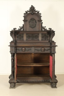 Hall, reich geschnitzt, Gentilizzi Abzeichen, Masken, Karyatiden, stattliche Sideboard, anzeigen, Schränke und Regal, wieder Leder, Leder, Tisch Fenn