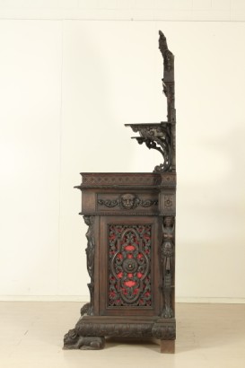 Hall, reich geschnitzt, Gentilizzi Abzeichen, Masken, Karyatiden, stattliche Sideboard, anzeigen, Schränke und Regal, wieder Leder, Leder, Tisch Fenn